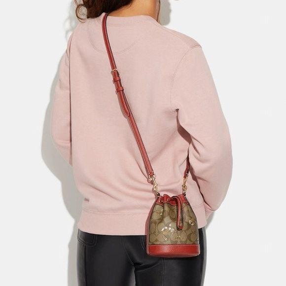 Coach MINI DEMPSEY BUCKET BAG IN SIGNATURE CANVAS WITH DANCING KITTEN PRINT NWT - Picture 9 of 14